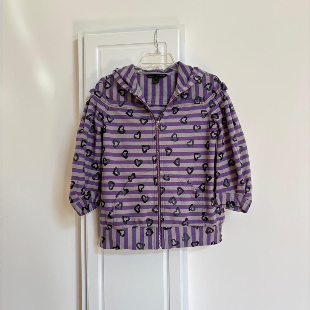 Vintage Marc by Marc Jacobs Purple Striped Hoodie with Heart Pattern